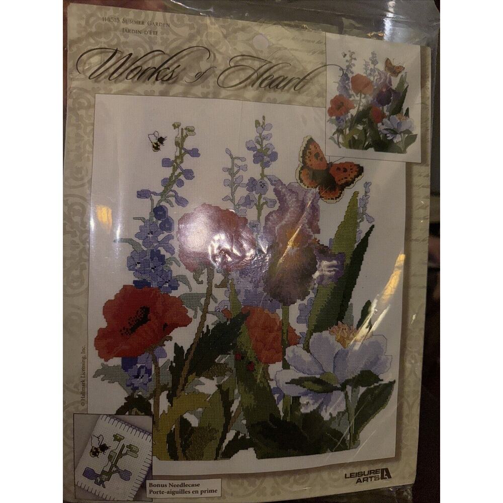 Leisure Arts 114515 SUMMER GARDEN Kit Cross Stitch Embroidery WORKS OF HEART New
